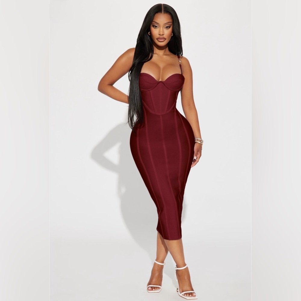 Fashion Nova Burgundy Bodycon Dress - Size M